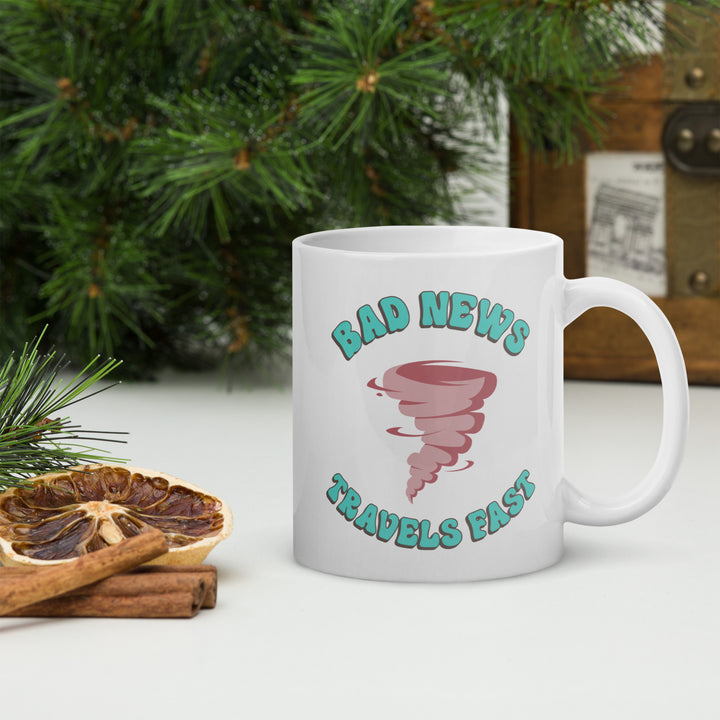 Bad News Travels Fast White glossy mug