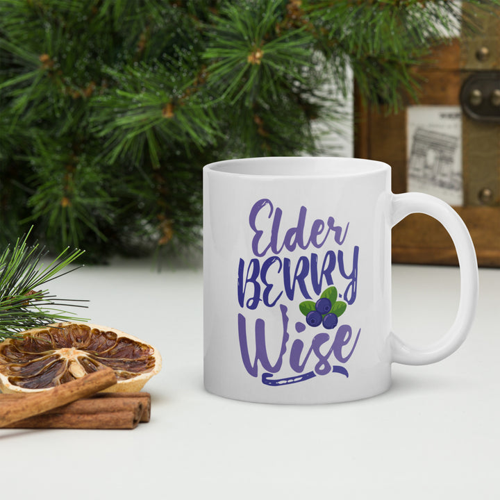 ELDER BERRY WISE WHITE GLOSSY MUG