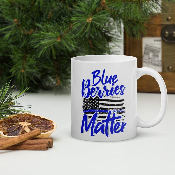 BLUE BERRIES MATTER WHITE GLOSSY MUG