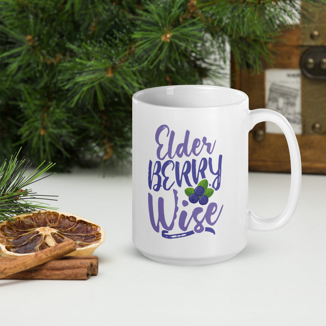 ELDER BERRY WISE WHITE GLOSSY MUG