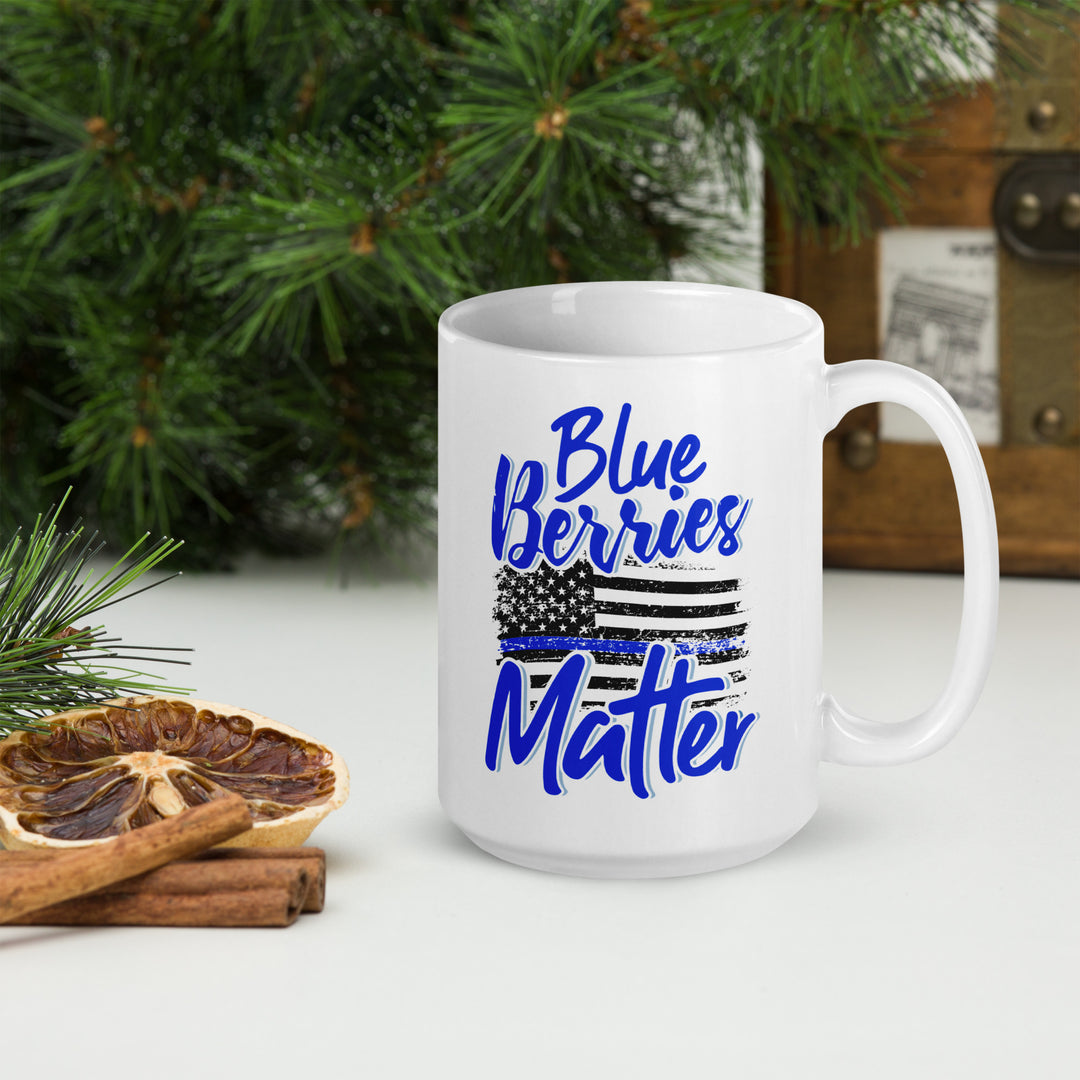 BLUE BERRIES MATTER WHITE GLOSSY MUG